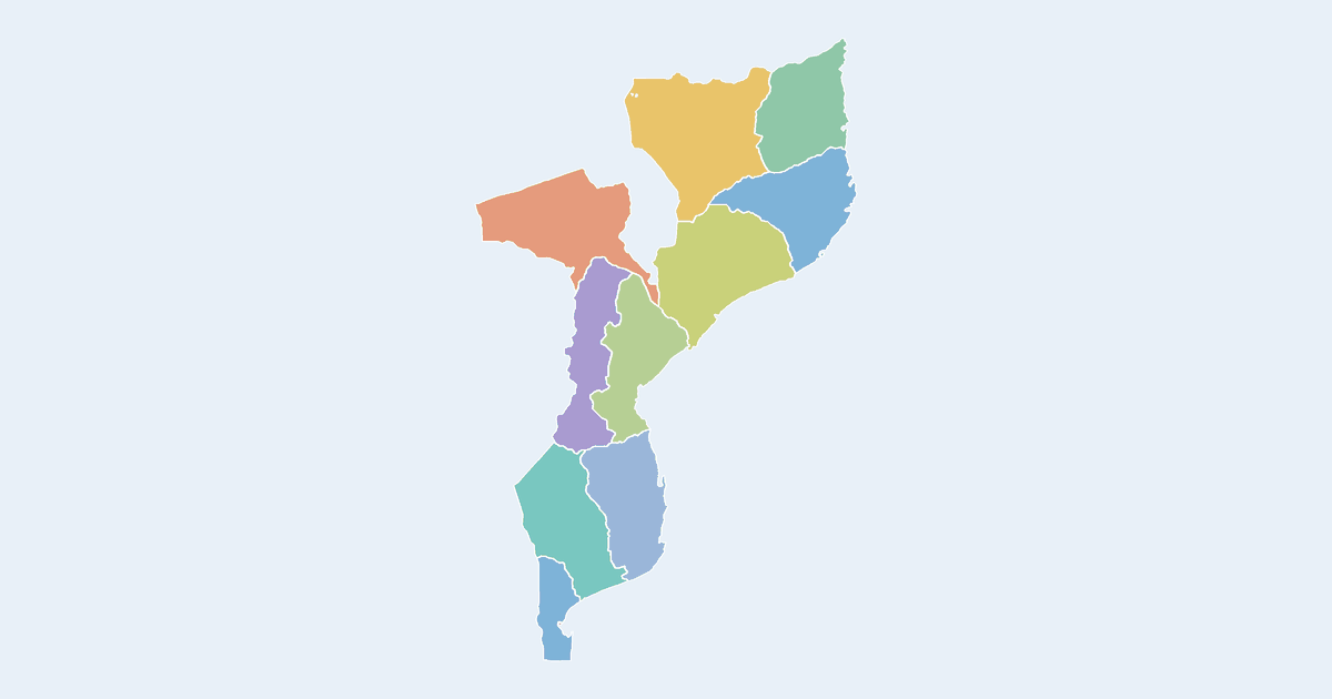 Map of Mozambique showing all 11 provinces