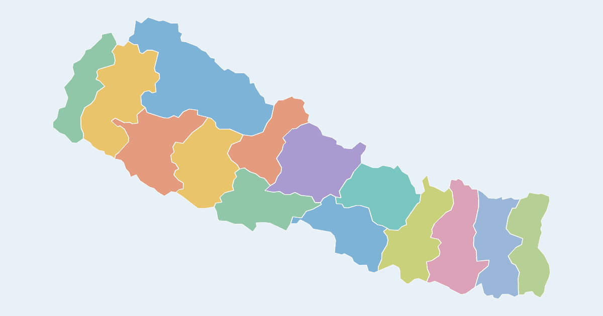 Map of Nepal showing all 14 districts
