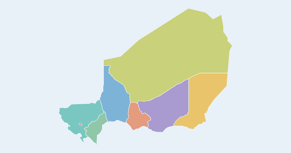 Map of Niger showing all 8 states, provinces and regions