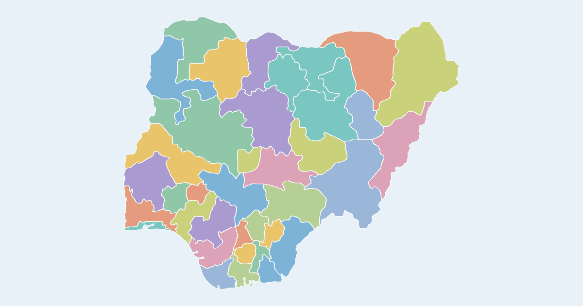 Map of Nigeria showing all 37 states