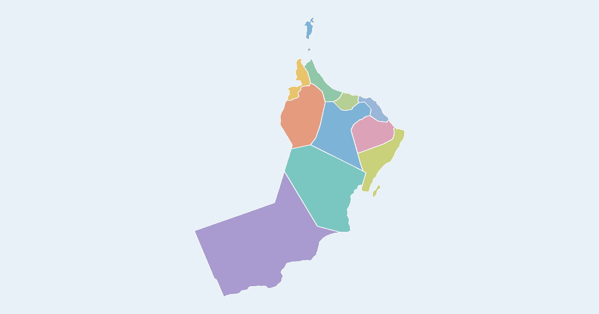 Map of Oman showing all 11 governorates