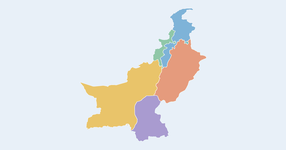Map of Pakistan showing all 6 states, provinces and regions