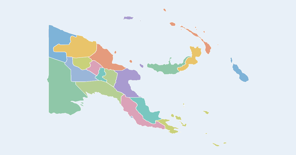 Map of Papua New Guinea showing all 20 provinces