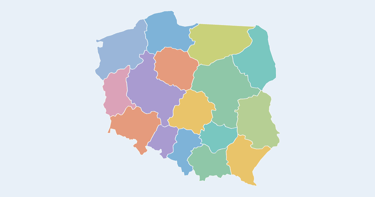 Map of Poland showing all 16 voivodeships