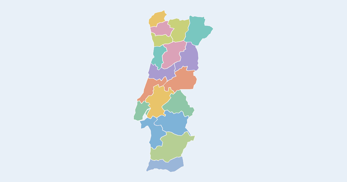 Map of Portugal showing all 20 districts