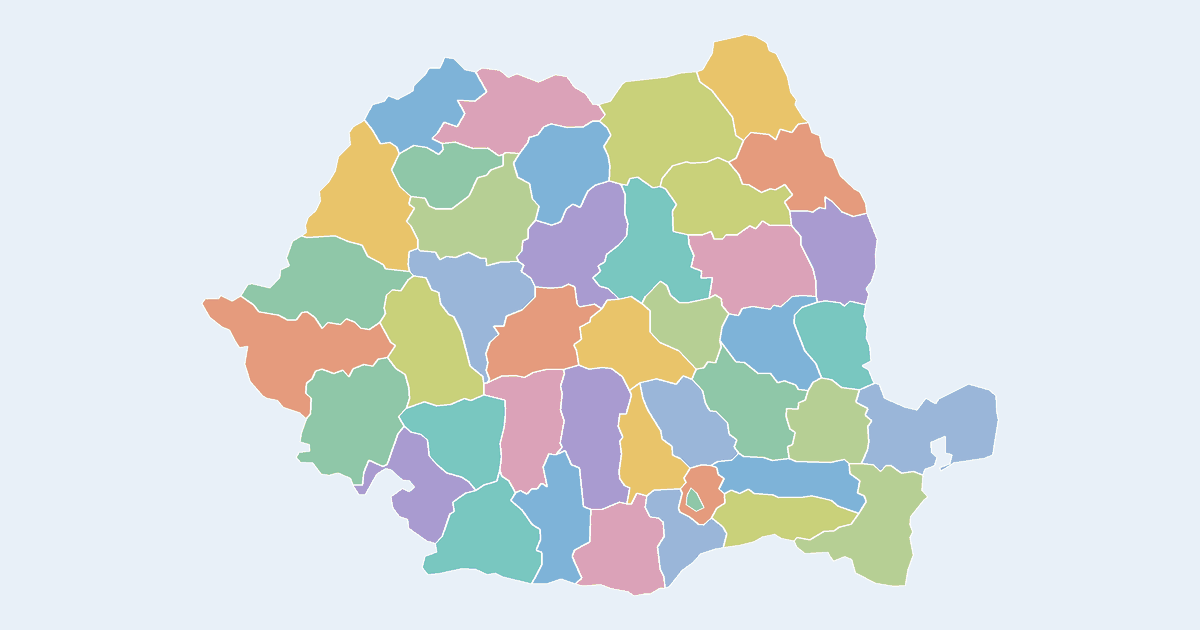 Map of Romania showing all 42 counties