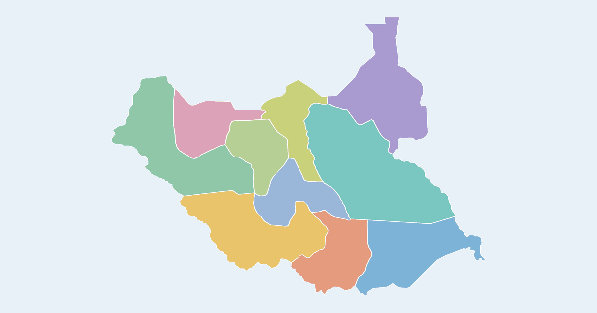 Map of S. Sudan showing all 10 states, provinces and regions