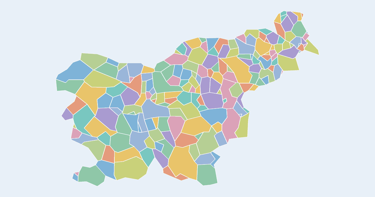 Map of Slovenia showing all 193 municipalities