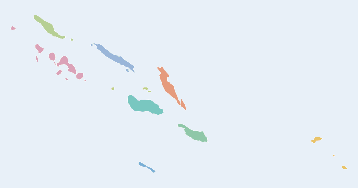 Map of Solomon Islands showing all 10 states, provinces and regions