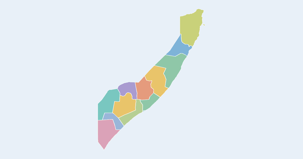 Map of Somalia showing all 13 states, provinces and regions