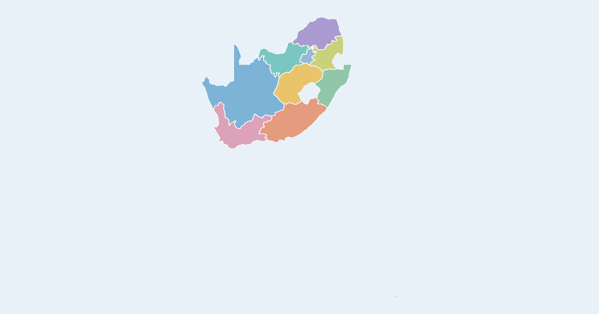Map of South Africa showing all 9 provinces