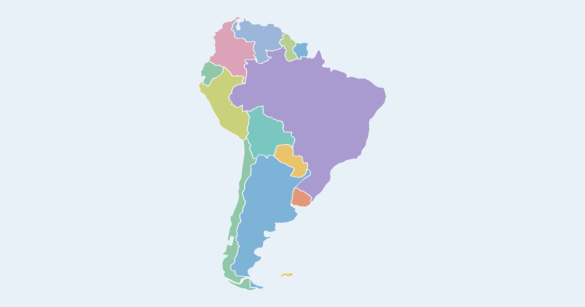 Map of South America showing its countries
