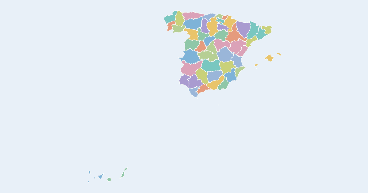 Map of Spain showing all 52 provinces
