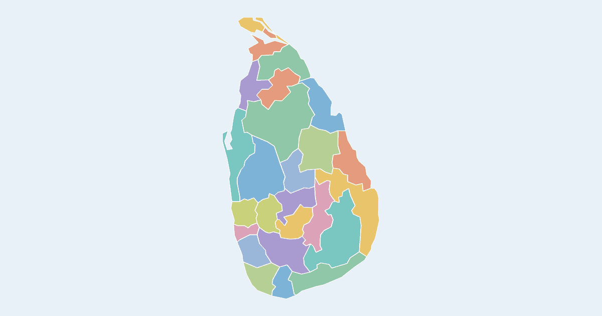 Map of Sri Lanka showing all 25 districts