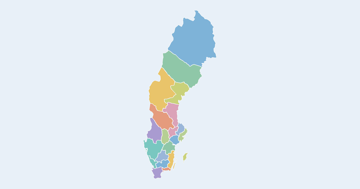 Map of Sweden showing all 21 counties
