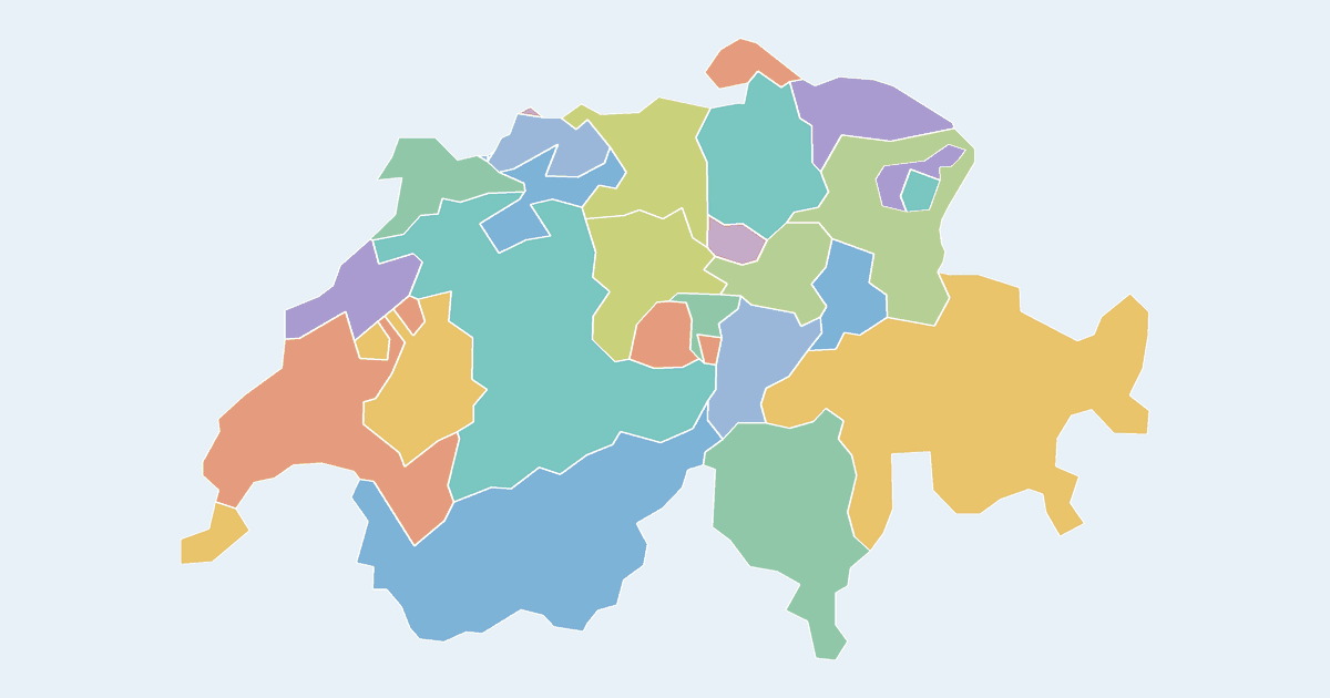 Map of Switzerland showing all 26 cantons