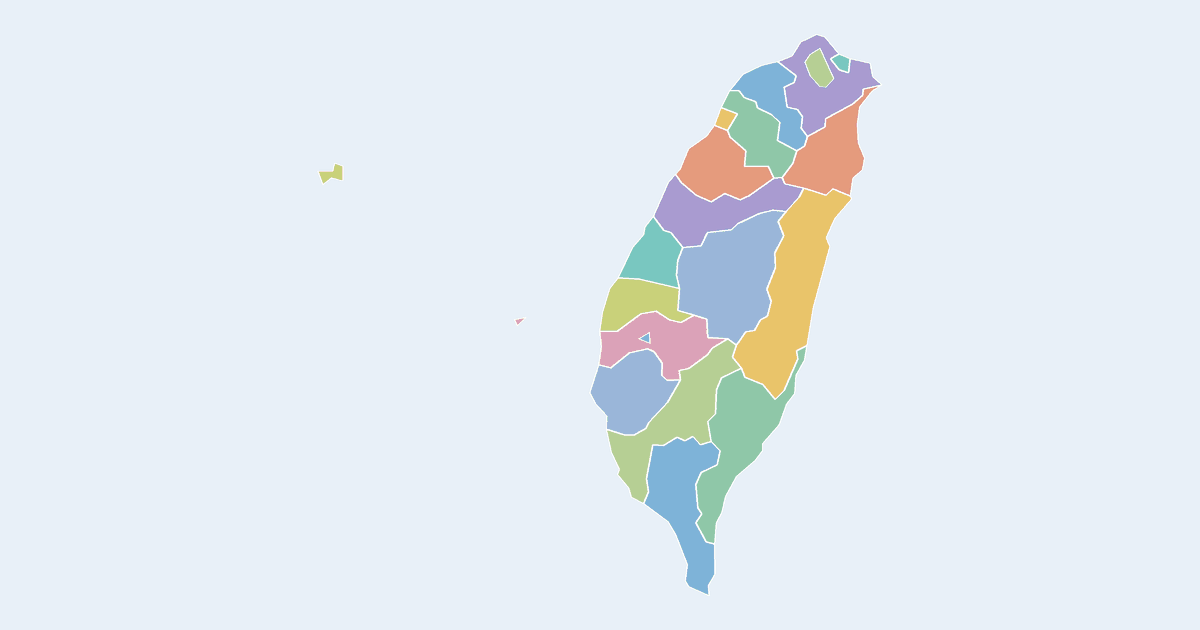 Map of Taiwan showing all 21 states, provinces and regions