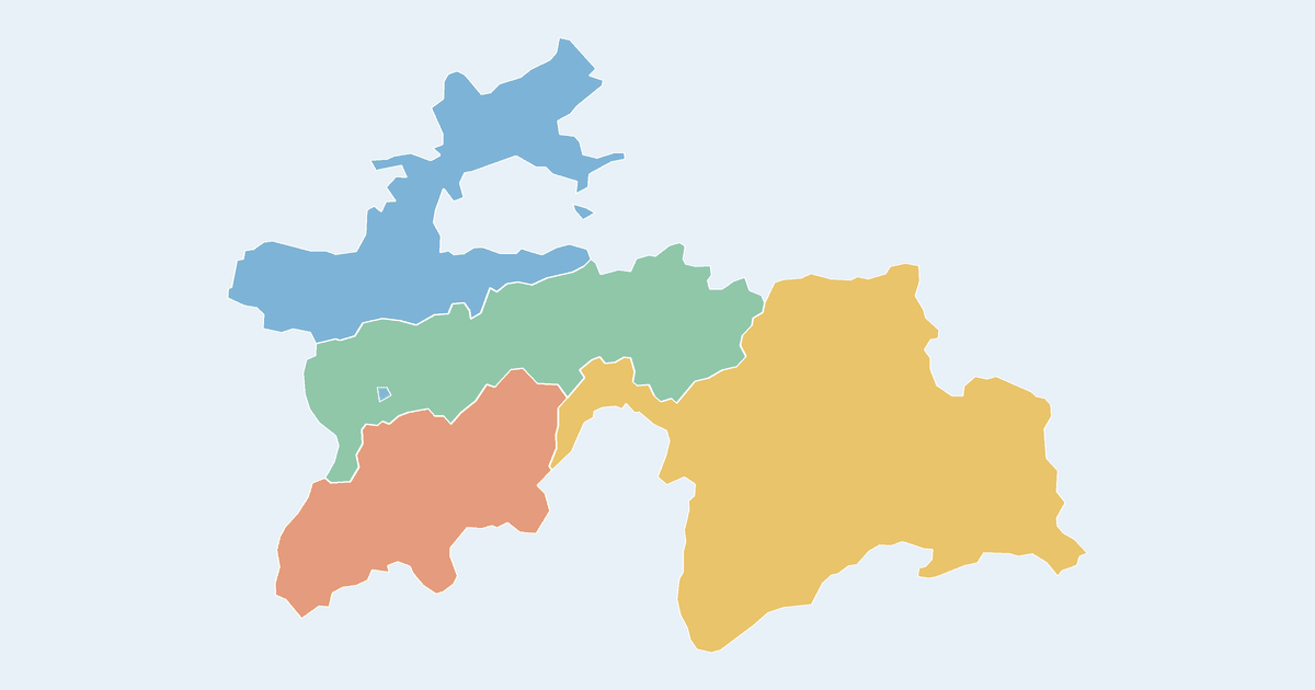 Map of Tajikistan showing all 5 states, provinces and regions