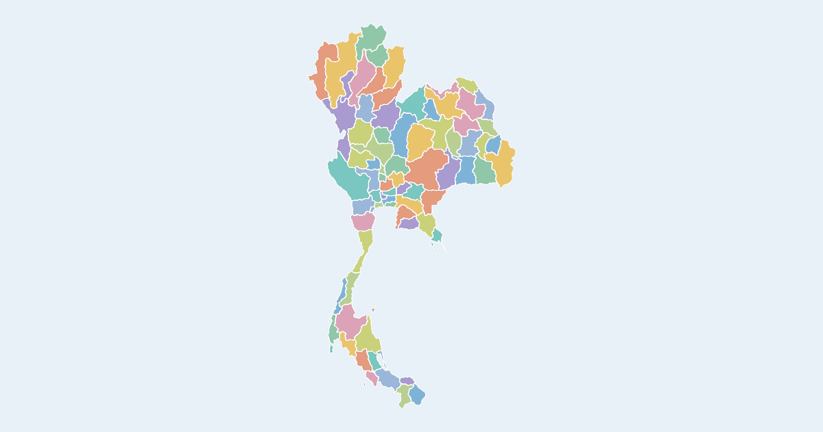 Map of Thailand showing all 77 provinces
