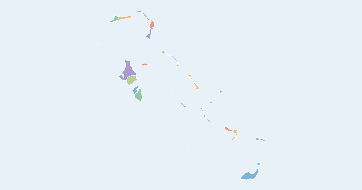 Map of The Bahamas showing all 30 states, provinces and regions