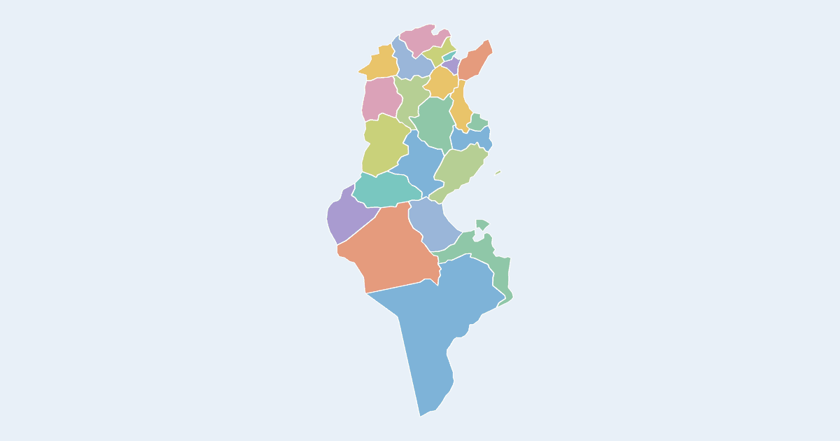 Map of Tunisia showing all 23 governorates