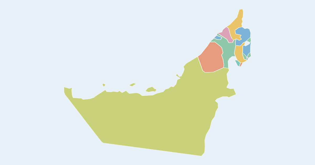 Map of United Arab Emirates showing all 9 states, provinces and regions