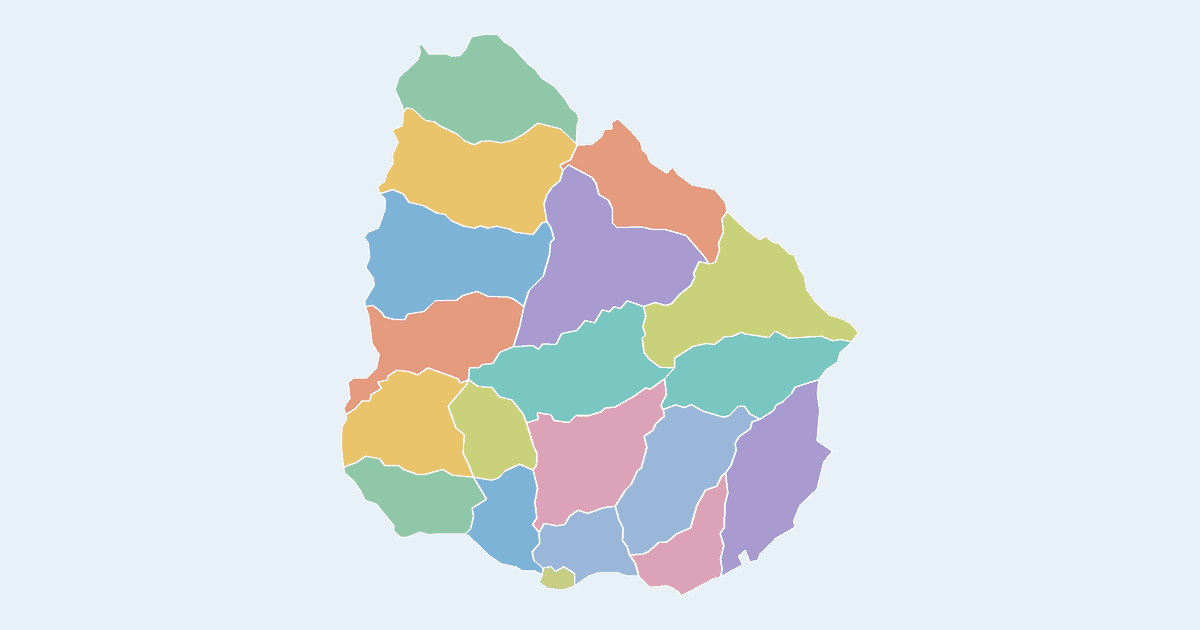 Map of Uruguay showing all 19 departments