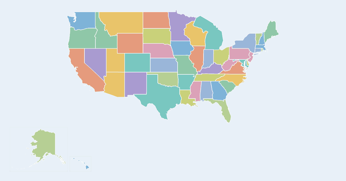 Map of United States showing all 51 states