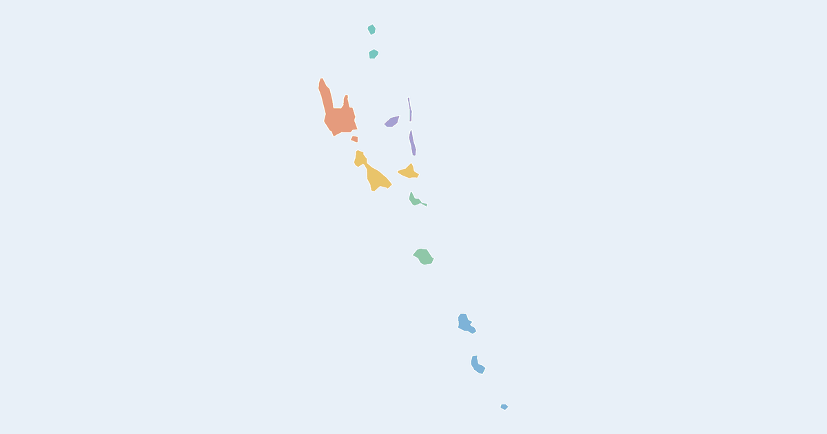 Map of Vanuatu showing all 6 states, provinces and regions
