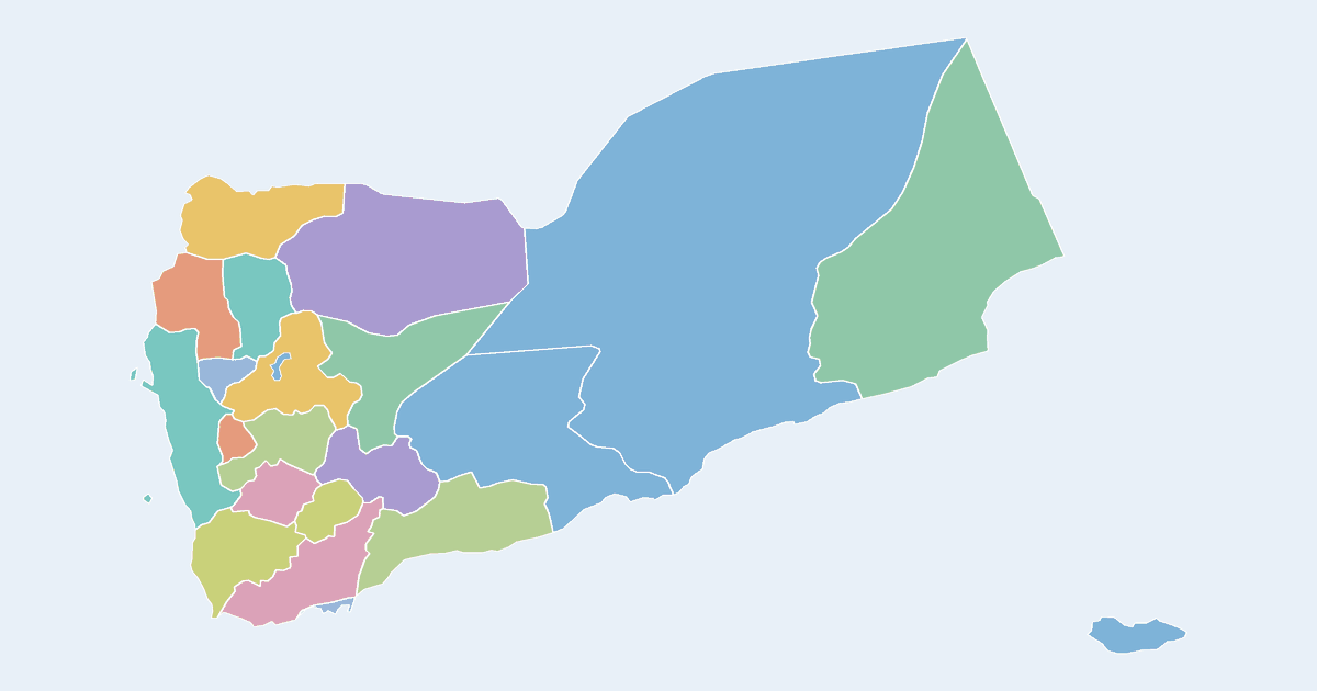 Map of Yemen showing all 21 governorates