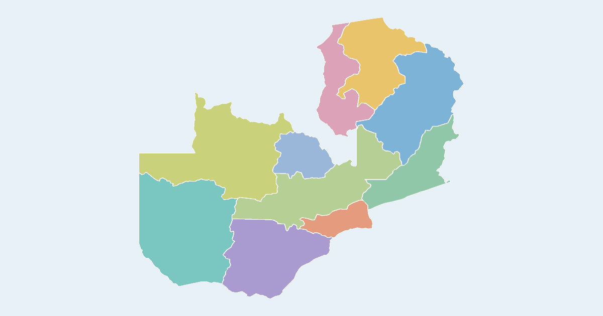 Map of Zambia showing all 10 provinces