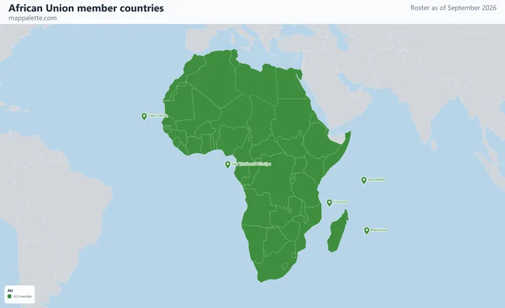 Map of the 55 African Union member countries
