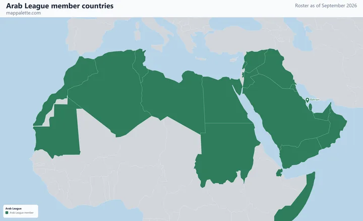 Map of the 22 Arab League member countries