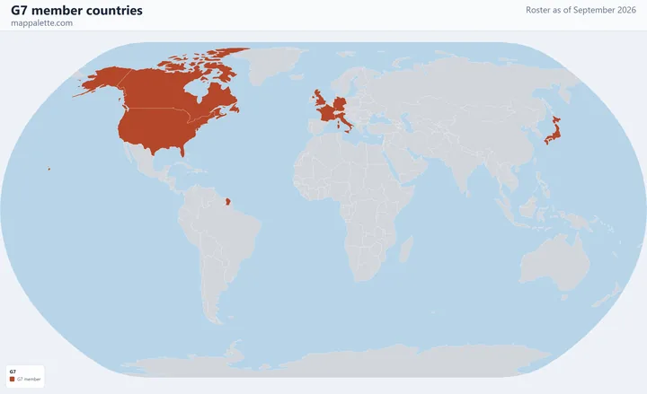 Map of the 7 G7 member countries
