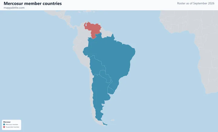 Map of the 5 Mercosur member countries