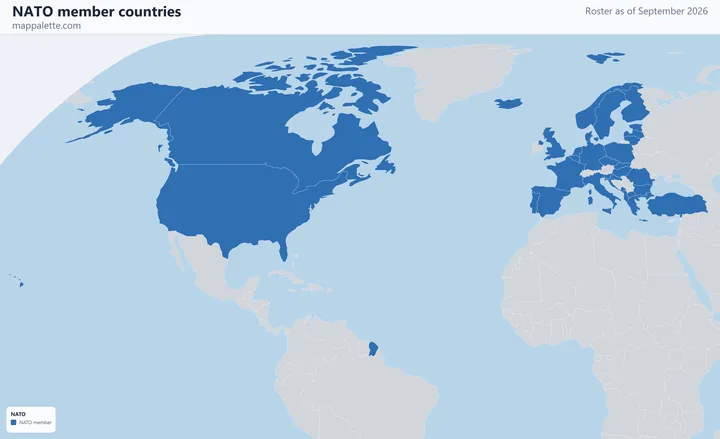 Map of the 32 NATO member countries