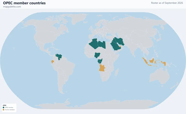 Map of the 11 OPEC member countries