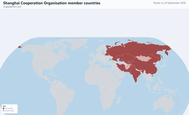 Map of the 10 Shanghai Cooperation Organisation member countries