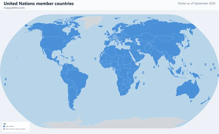 Map of the 193 United Nations member countries